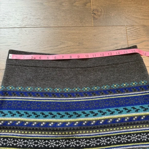 EUC Ibex Cozy 100%Wool Sweater Skirt Sz Large Grey with Blue/Green Nordic Design - Picture 3 of 8